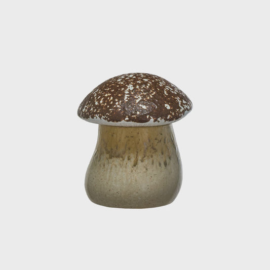 5-1/4" Round x 5-3/4"H Stoneware Mushroom Canister, Reactive Glaze