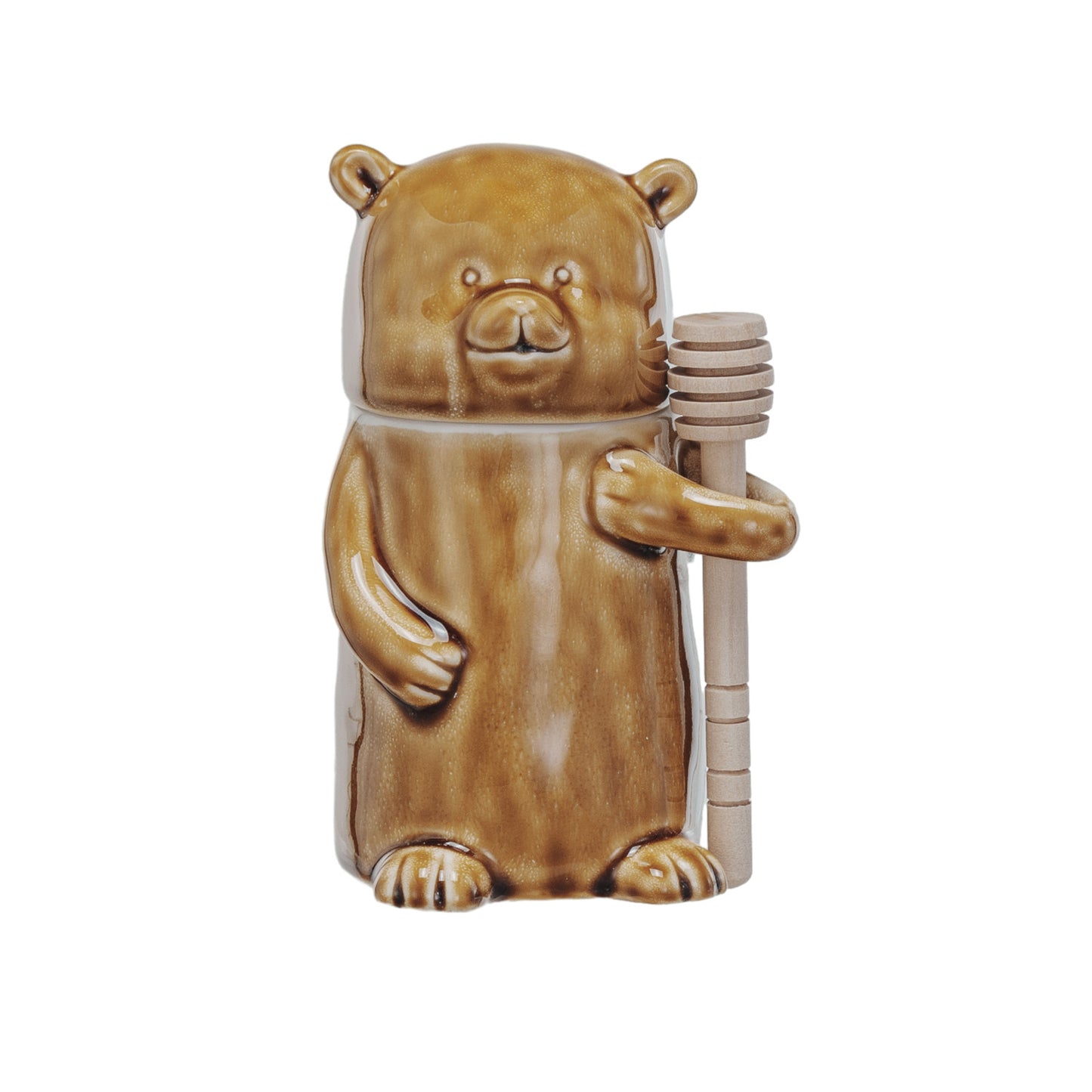 Stoneware Honey Jar w/ Wood Honey Dipper, Set of 2 (Each One Will Vary)