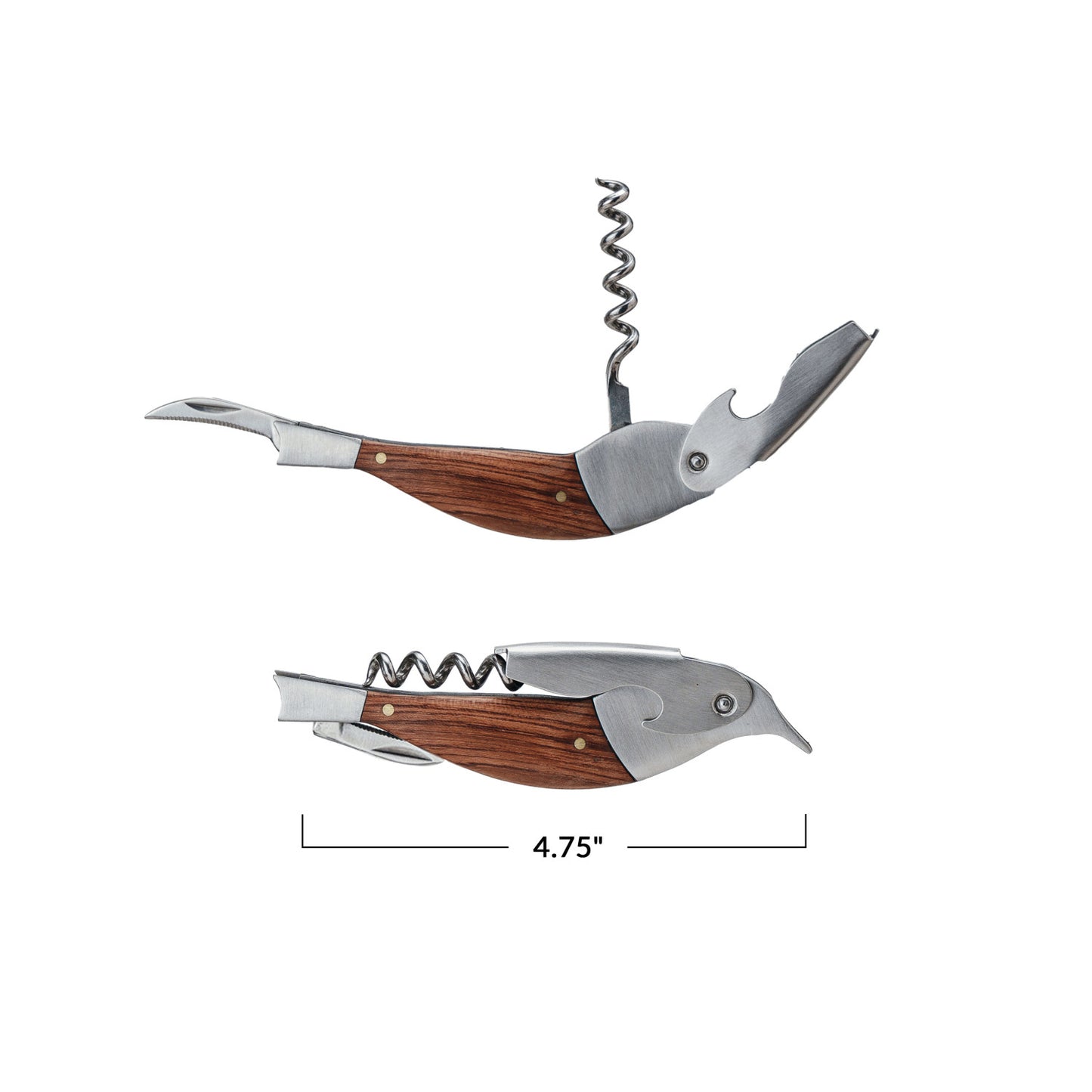 Merbau Wood & Stainless Steel Bird Shaped Bottle Opener/Corkscrew