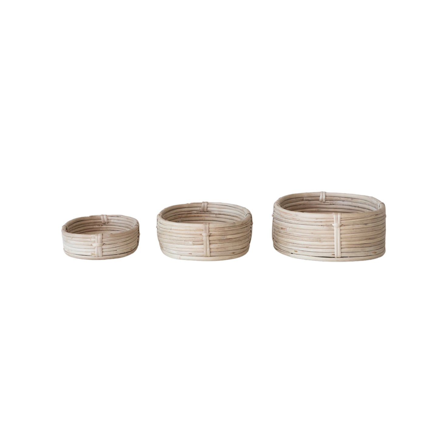 Oval Decorative Hand-Woven Rattan Baskets, Natural, Set of 3