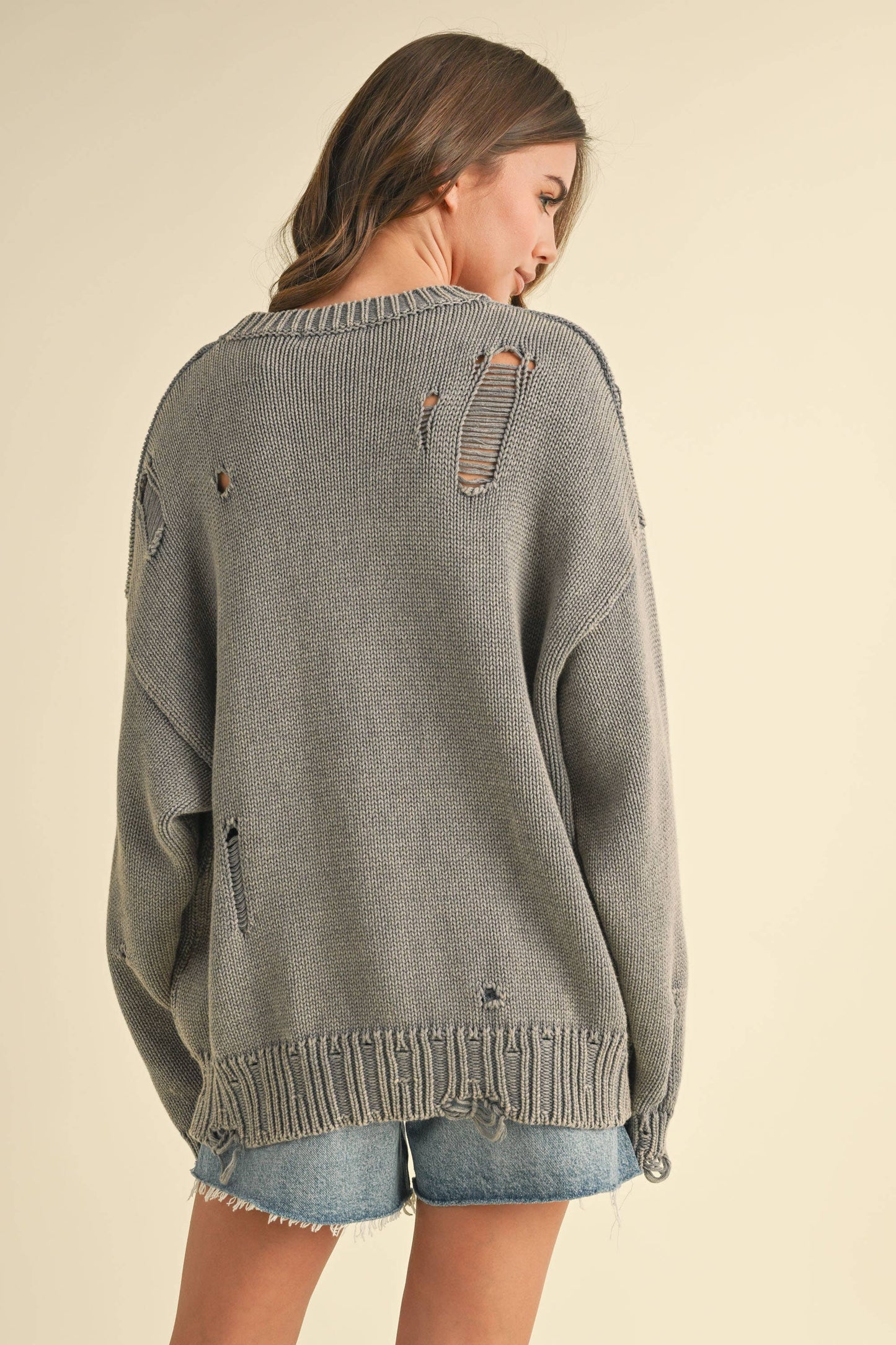 IT4043 FLAG DISTRESSED OVERSIZED KNIT SWEATER TOP