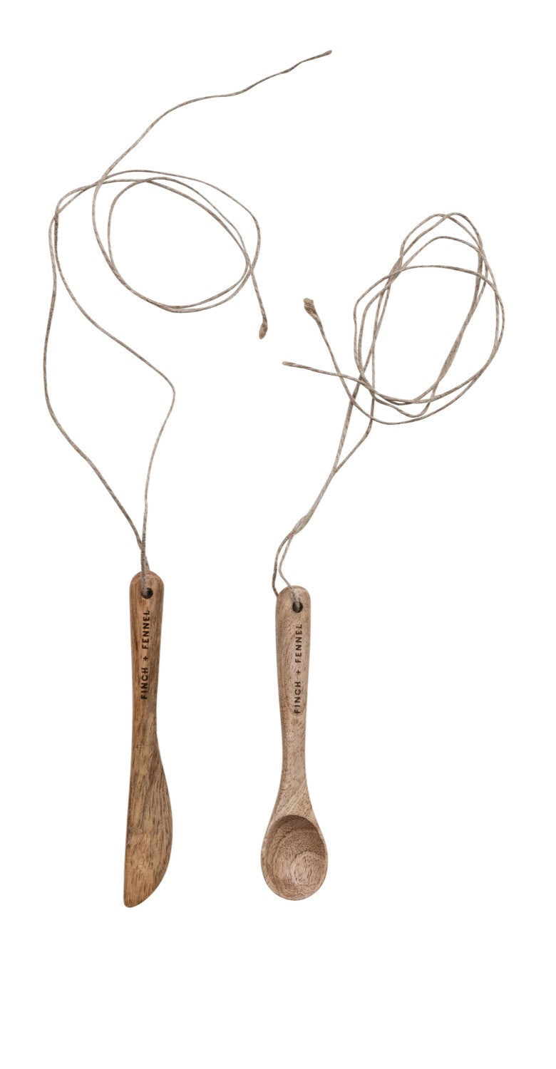 Mango Wood Spoon & Canape Knife, Set of 2