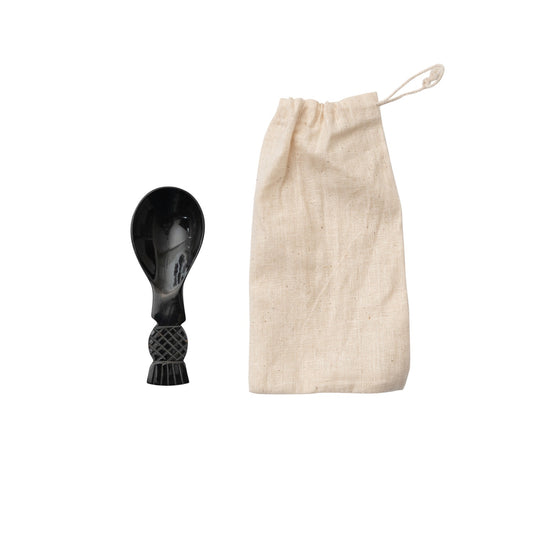 4-1/4"L Hand-Carved Horn Spoon in Bag