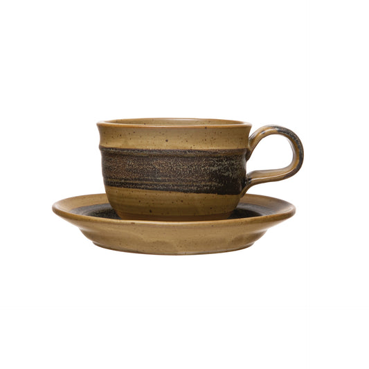 S/2 6-1/4" Round Stoneware Cup with Saucer