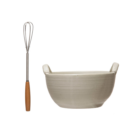 6-3/4"L Stoneware Batter Bowl with Whisk
