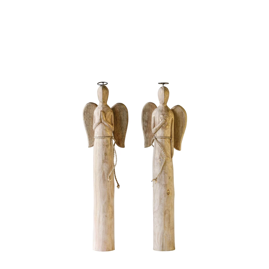 24-1/4"H Hand-Carved Mango Wood Angel, 2 Styles