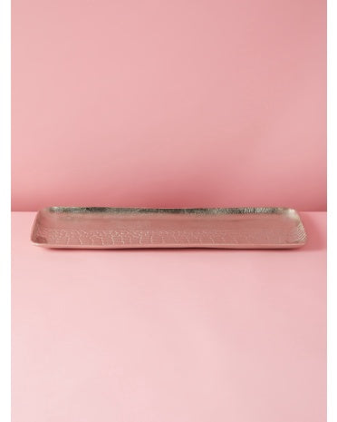 6" x 18" Textured Silver Metallic Decorative Tray