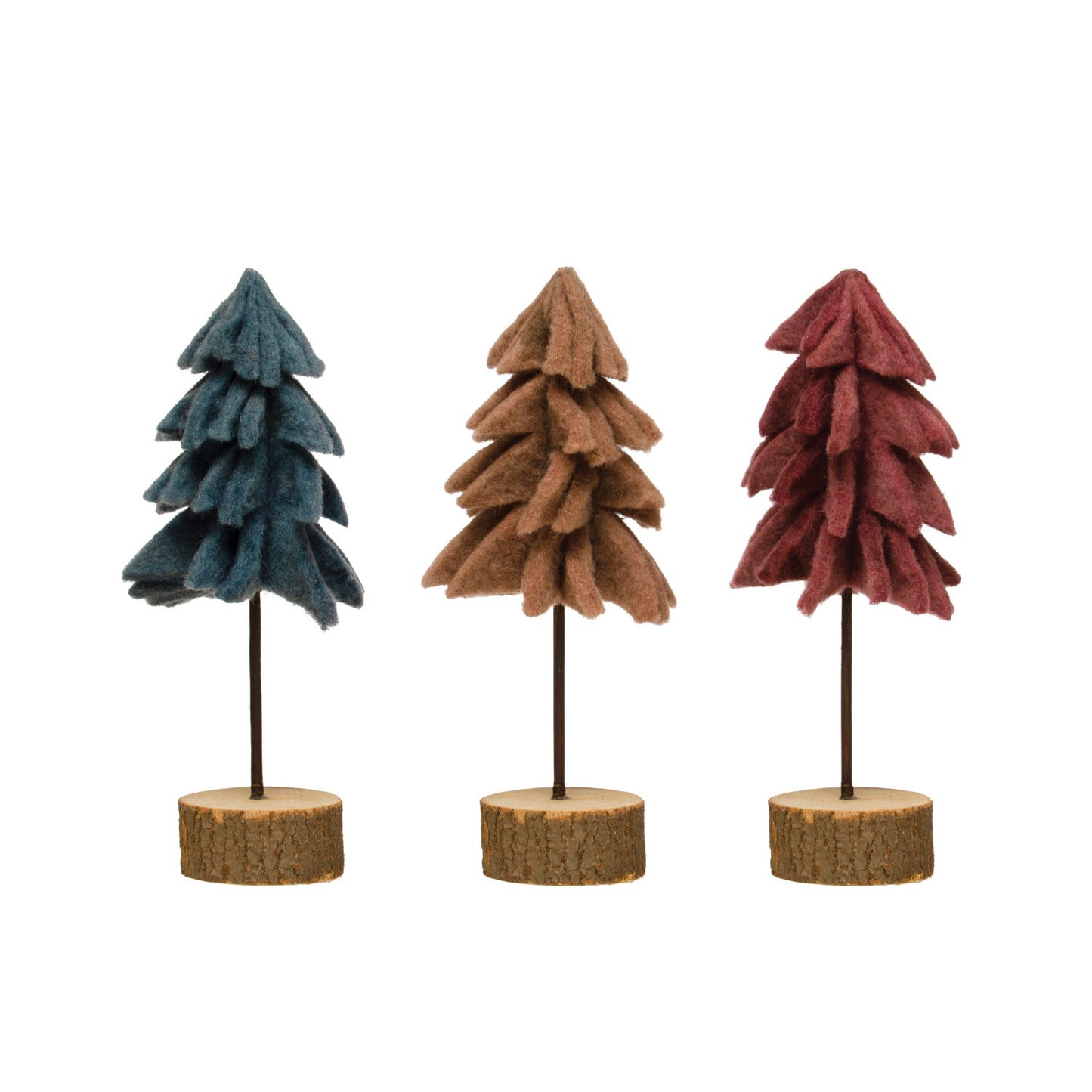 4" Round x 9"H Wool Felt Tree w/ Wood Slice Base