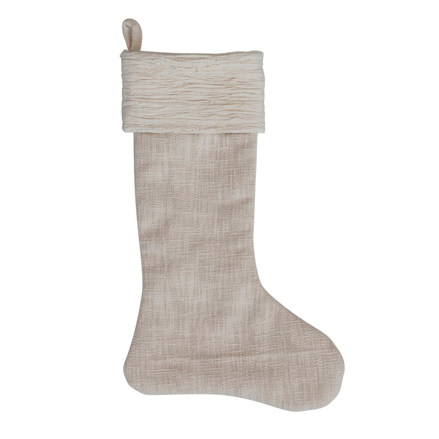 20"H Cotton Slub Stocking w/ Voile Cuff