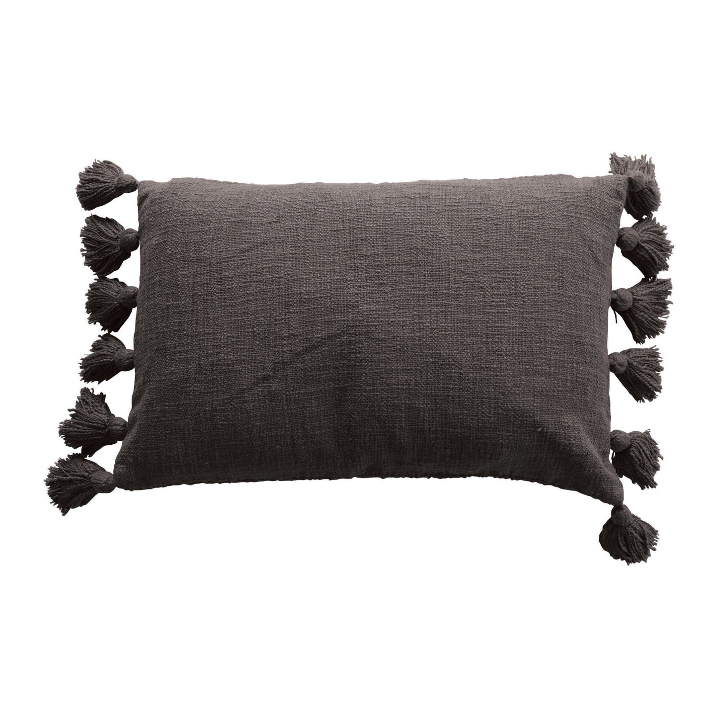 24"L x 16"W Cotton Lumbar Pillow w/ Tassels - DK GRY