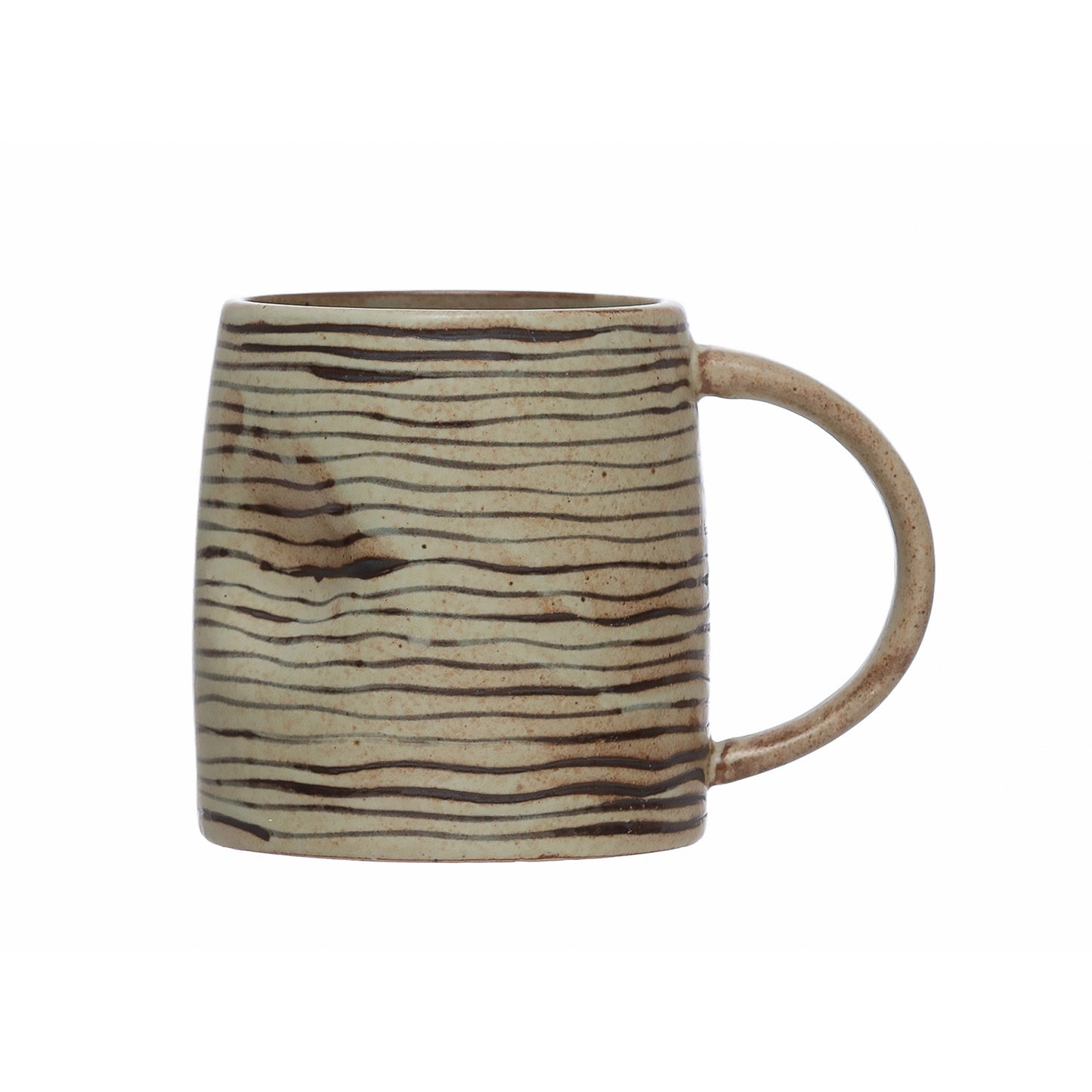 14 oz. Hand-Painted Stoneware Organic Striped Mug with Indentations