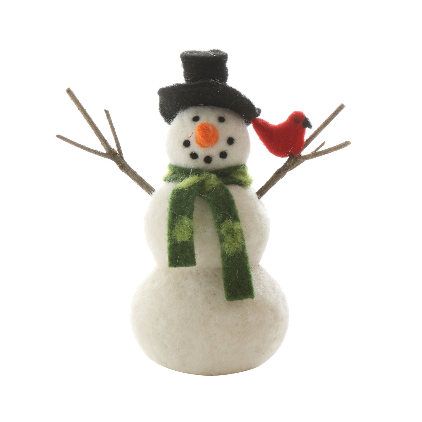 7-1/2"H Felt Snowman w Scarf, Hat and Cardinal
