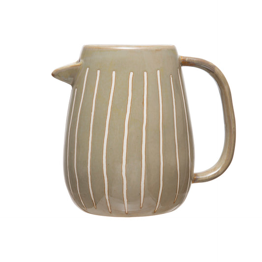 Debossed Stoneware Pitcher with Reactive Glaze