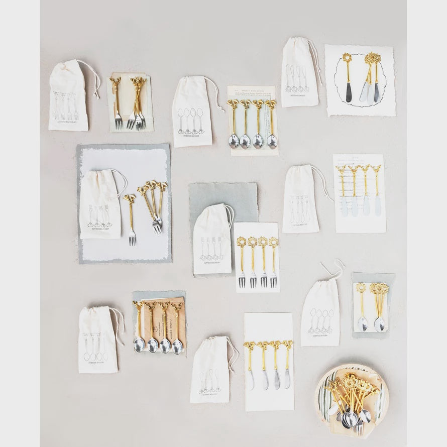 Stainless Steel and Brass Spoons, Set of 4 in Bag