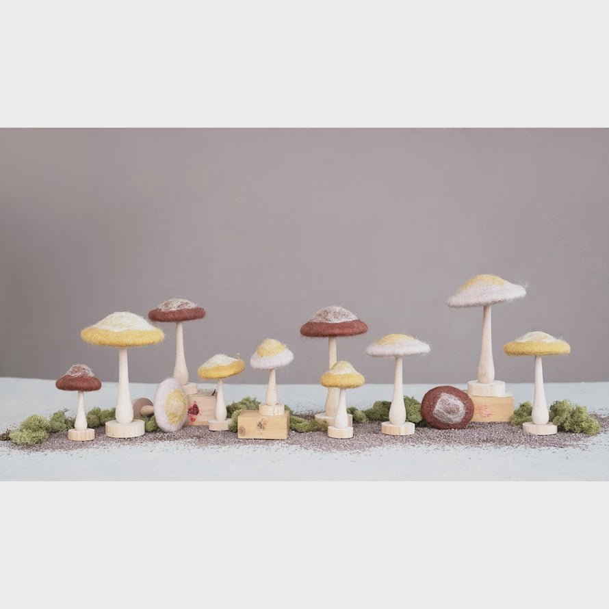 Wool Mushroom w/ Wood Base & Glitter