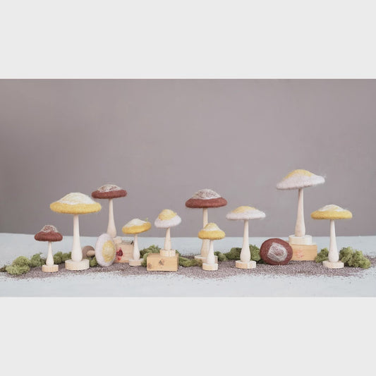 Wool Mushroom w/ Wood Base & Glitter