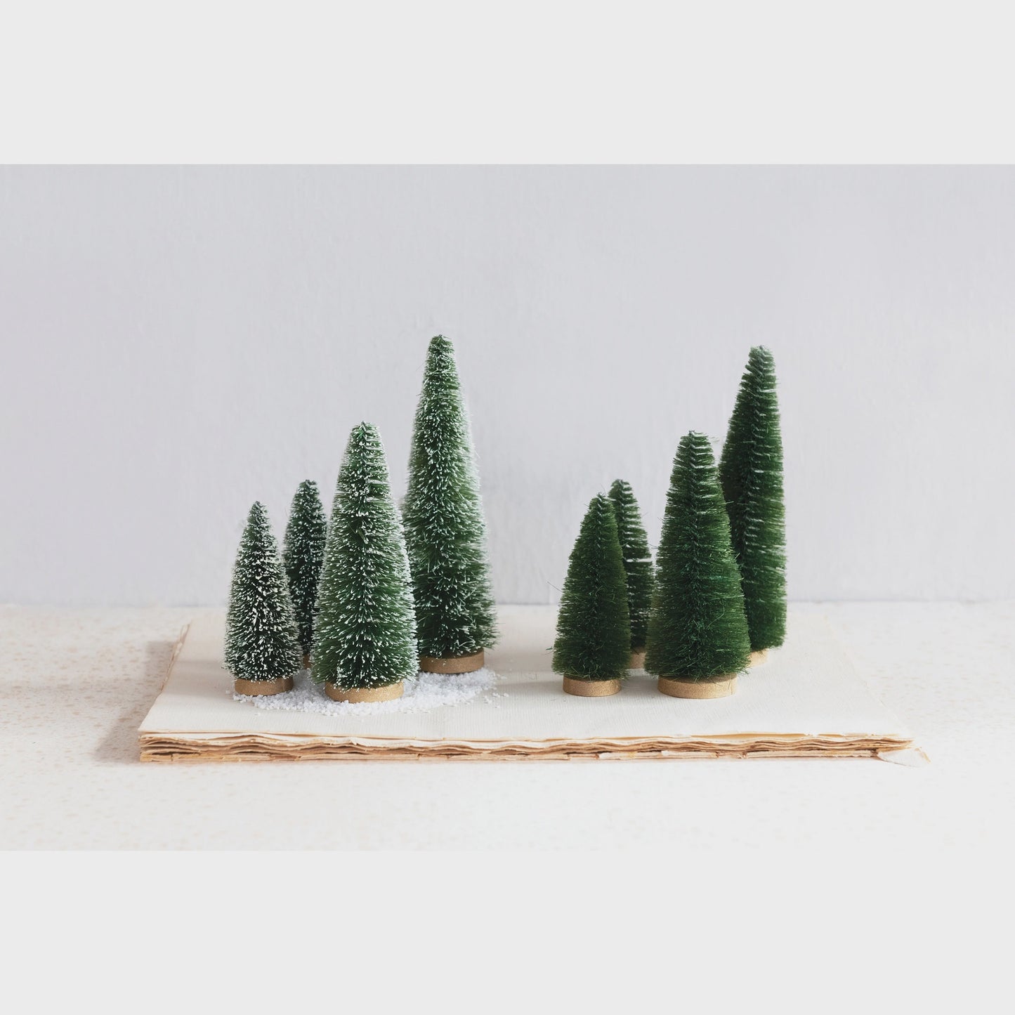 Bottle Brush Trees with Wood Bases, Green