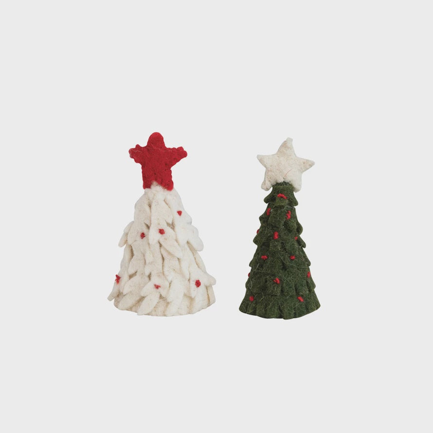 4"H Handmade Wool Felt Tree w/ Star Bottle Topper, 2 Colors