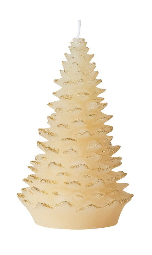 Unscented Tree Shaped Candle w/ Gold Tips, Eggnog Color