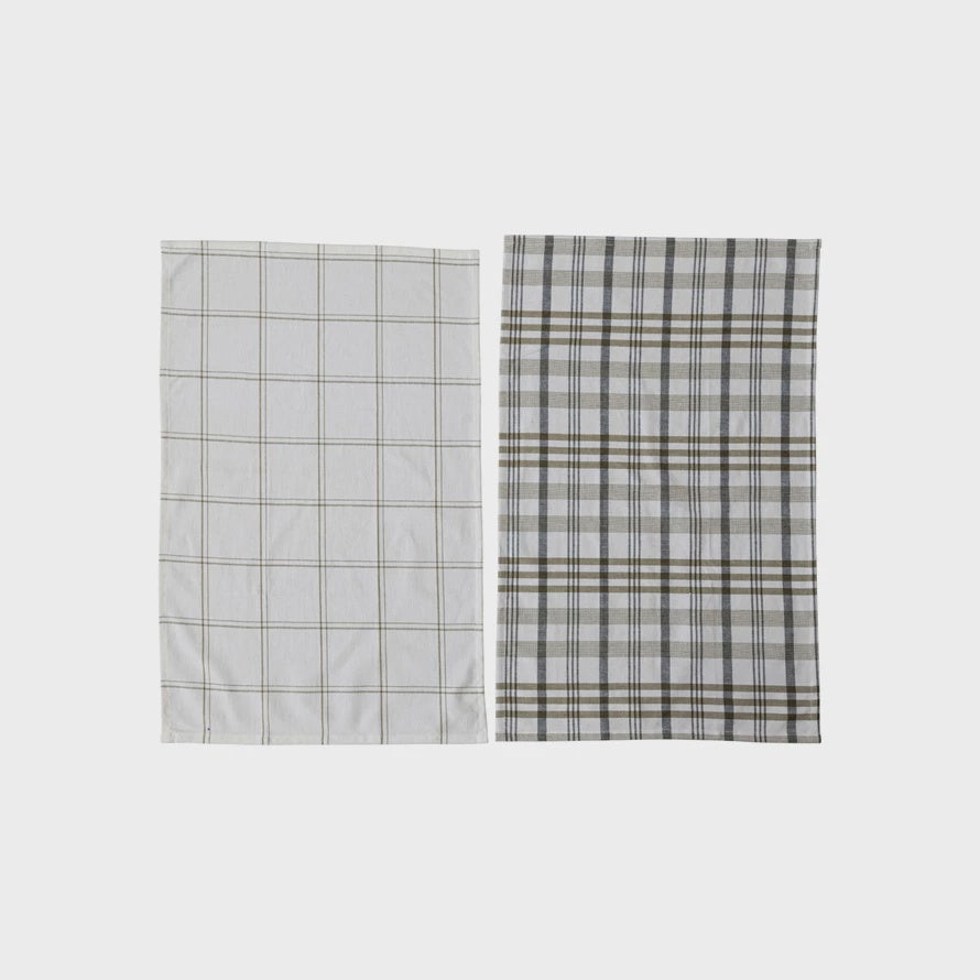 28"Lx18"W Cotton Tea Towel w Plaid Pattern, 2 Styles