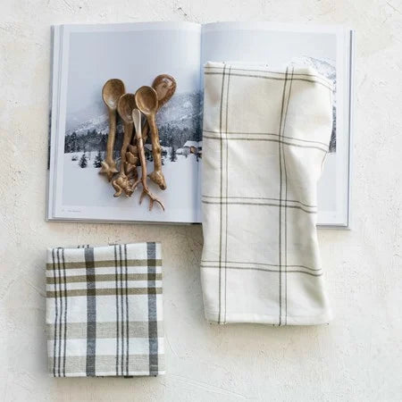 28"Lx18"W Cotton Tea Towel w Plaid Pattern, 2 Styles