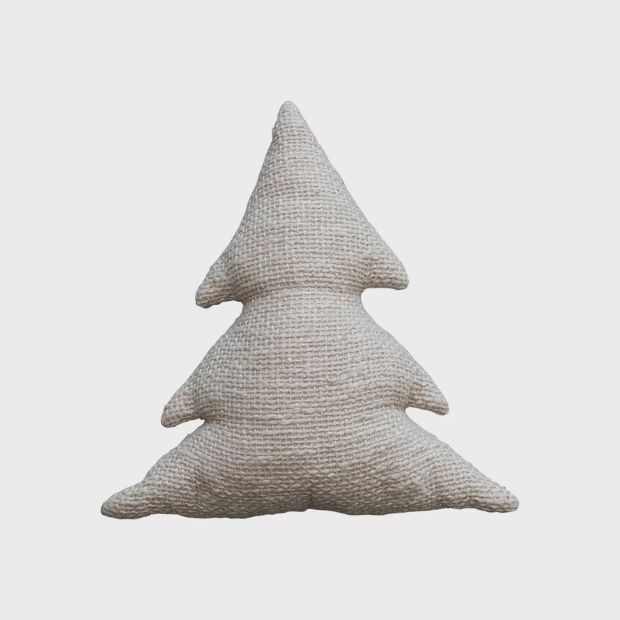 18"L x 18"H Woven Cotton Slub Tree Shaped Pillow w/ Metallic Gold Thread