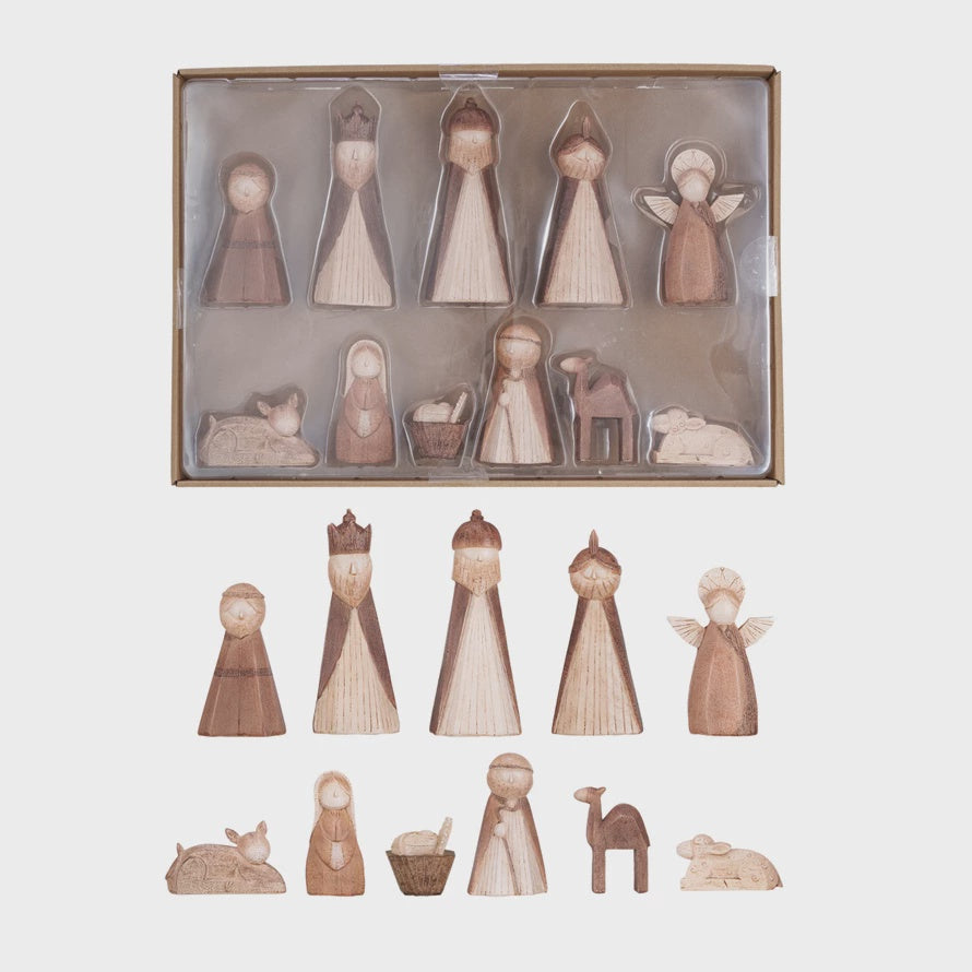 Resin Nativity, Wood Finish, Boxed Set of 11