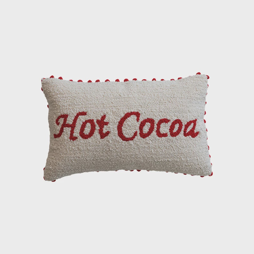 20"L x 12"H Cotton Blend Tufted Lumbar Pillow w/ Pom Pom Trim