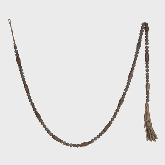 Paulownia Wood Bead Garland w/ Jute Tassel, Brown