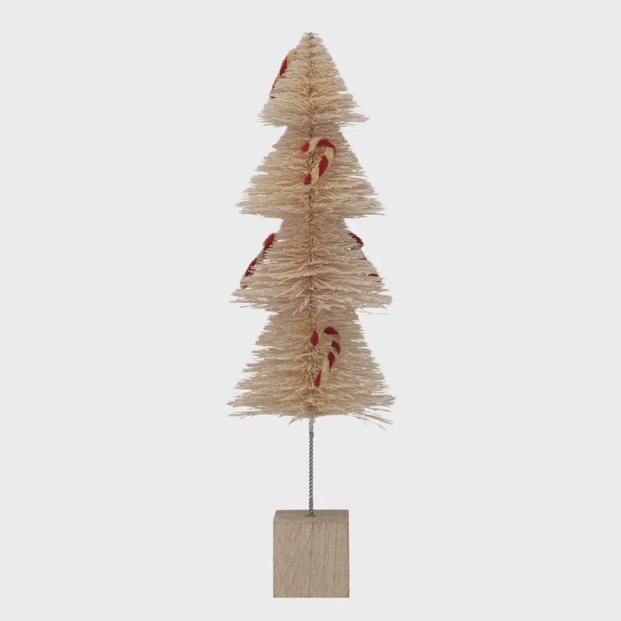 Sisal Bottle Brush Tree w/ Chenille Candy Cane & Wood Base