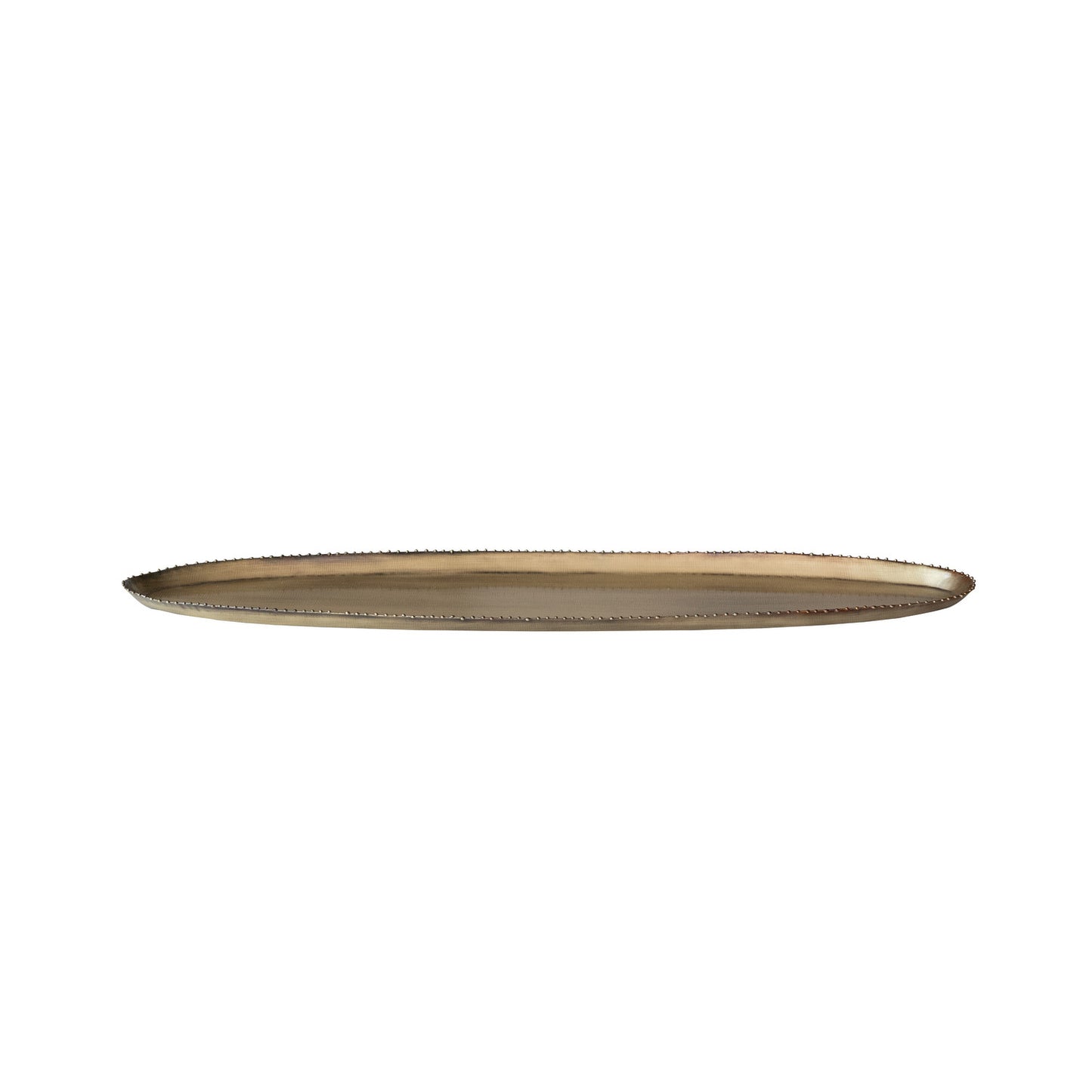Oval Decorative Metal Beaded Edge Tray, Antique Brass Finish