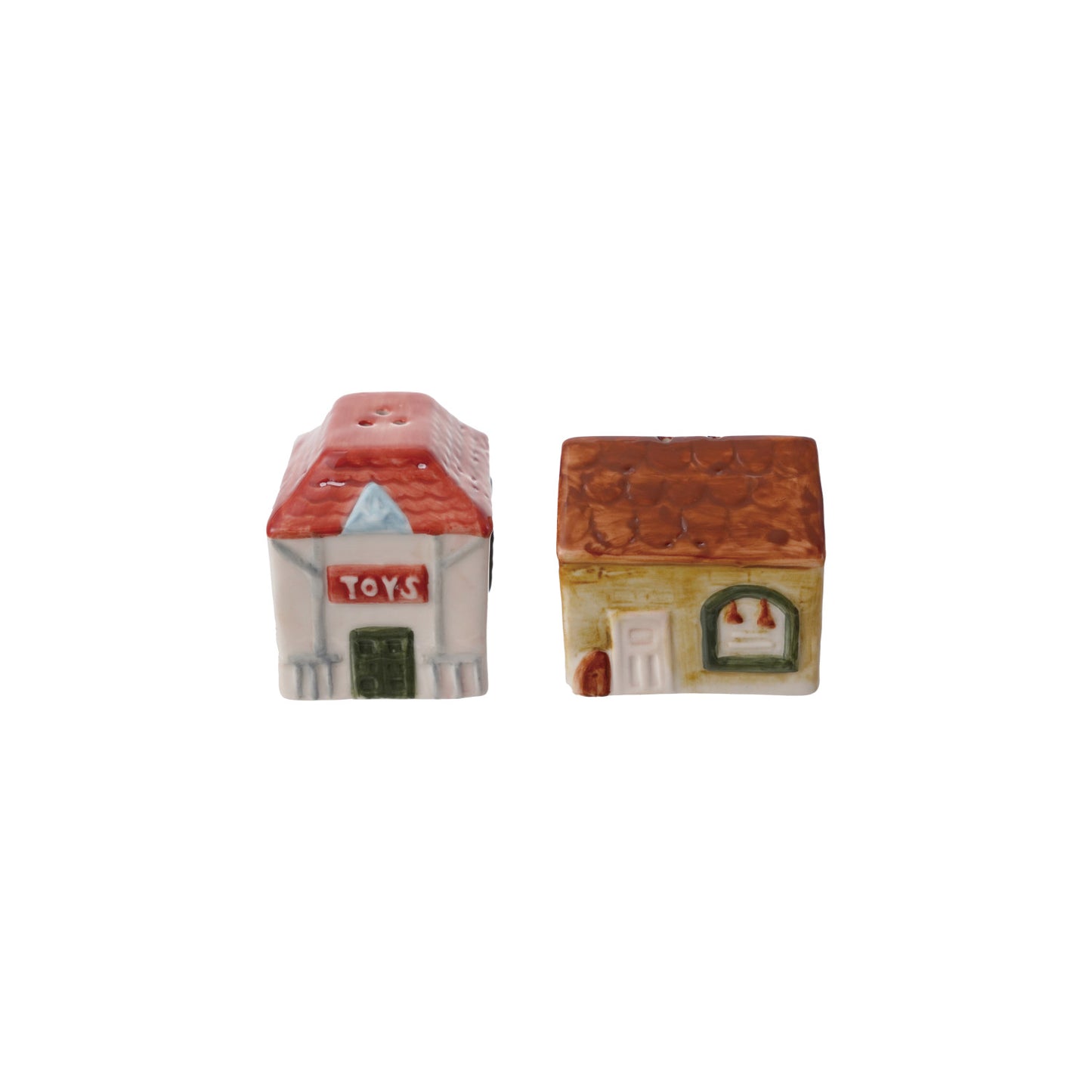 Stoneware House Shaped Salt & Pepper Shakers "Toys", Set of 2 ©