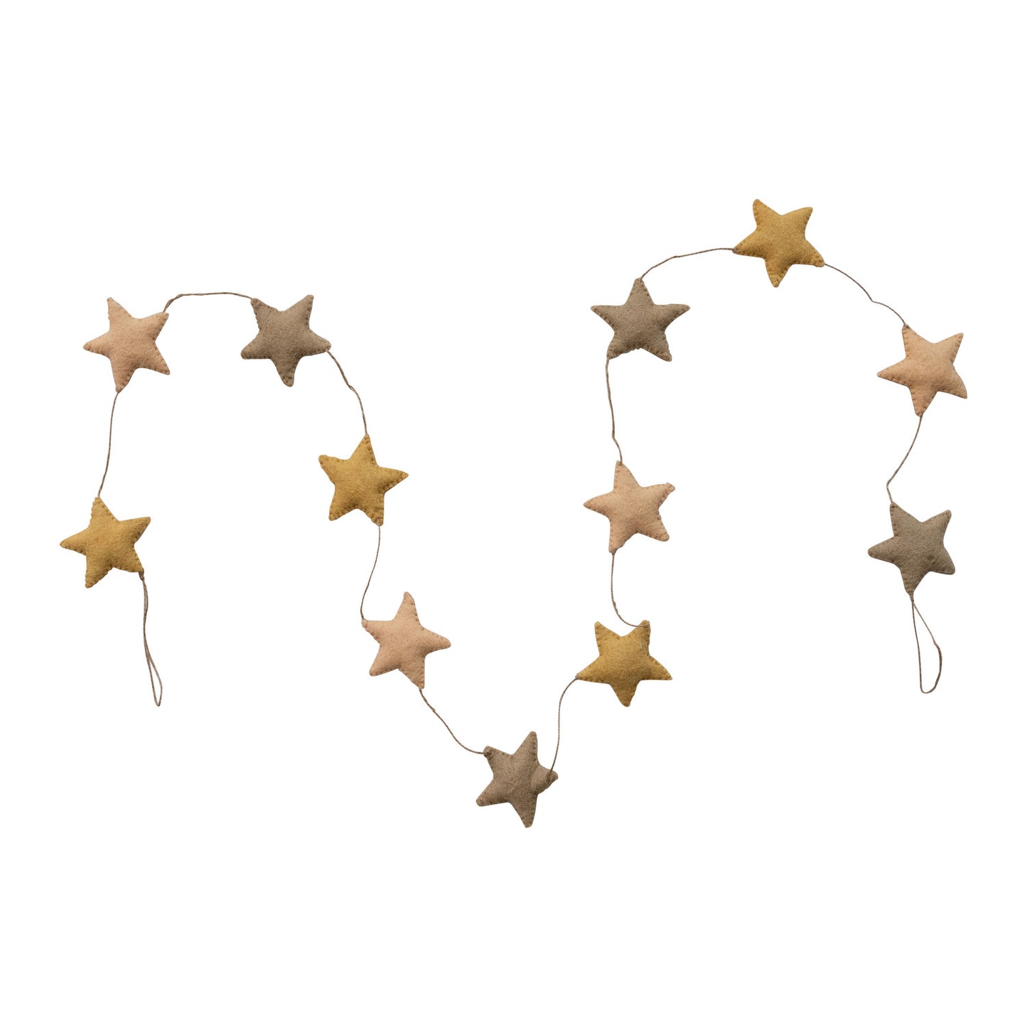 Handmade Wool Felt Star Garland with Jute Cord, Tan Color