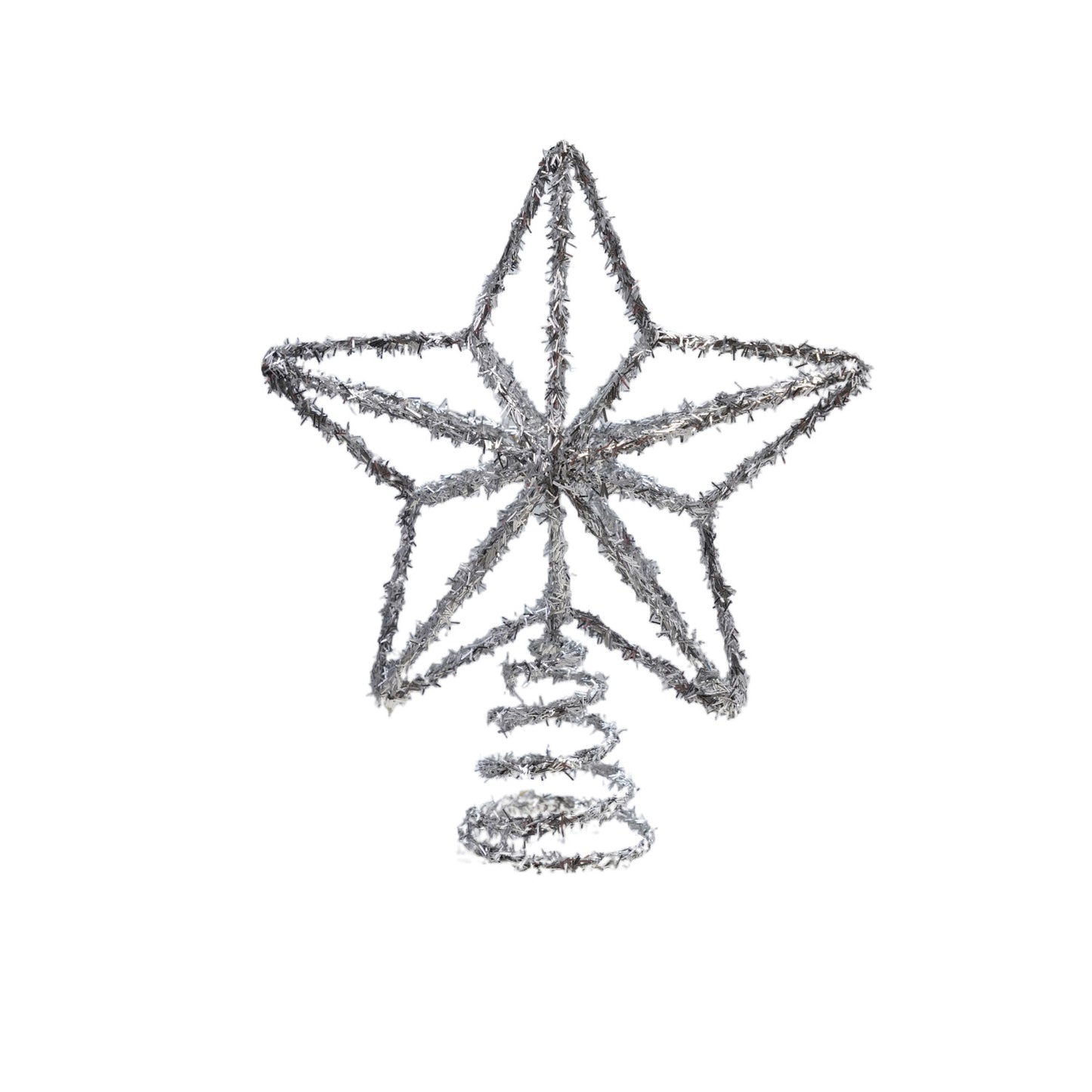 5"W x 6"H Metal & Tinsel Star Tree Topper, Silver Finish