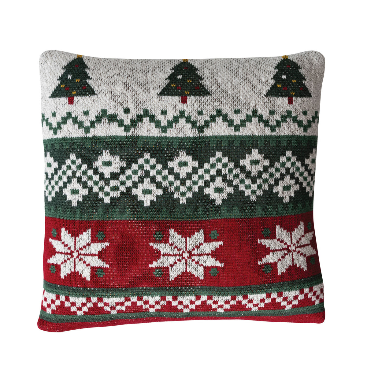 18" Square Cotton Knit Pillow with Seasonal Fair Isle Pattern