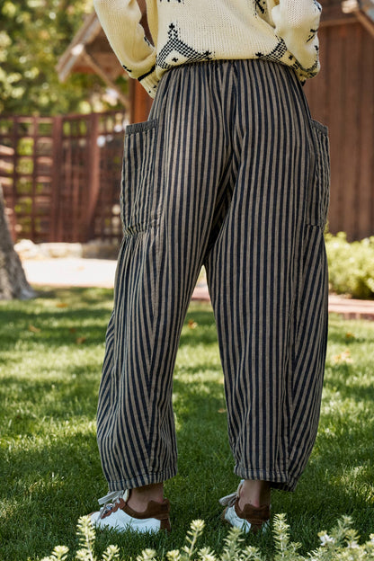 Striped Cotton Drawstring Harem Pants