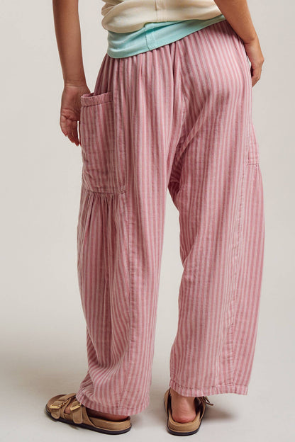 Striped Cotton Drawstring Harem Pants