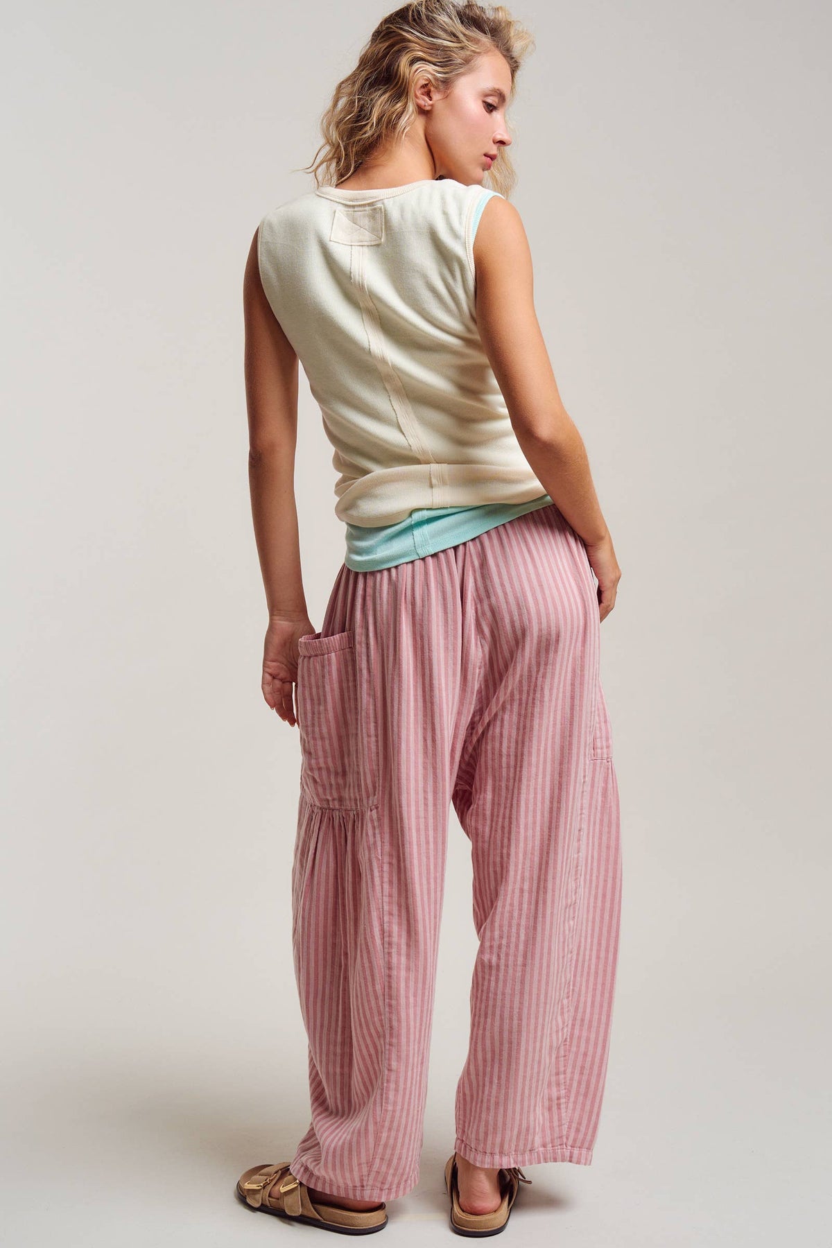Striped Cotton Drawstring Harem Pants