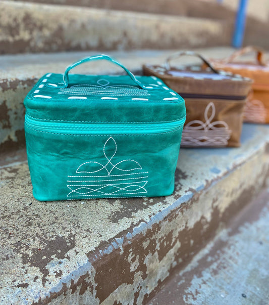 Turquoise BootStitch Makeup Bag with Handle  