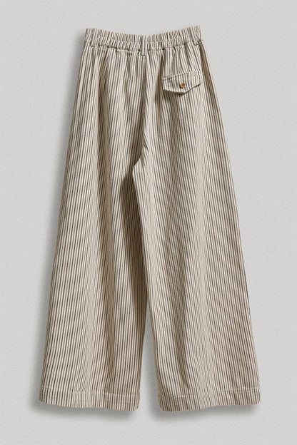 Pleated Pinstripe Wide Leg Cotton Trousers