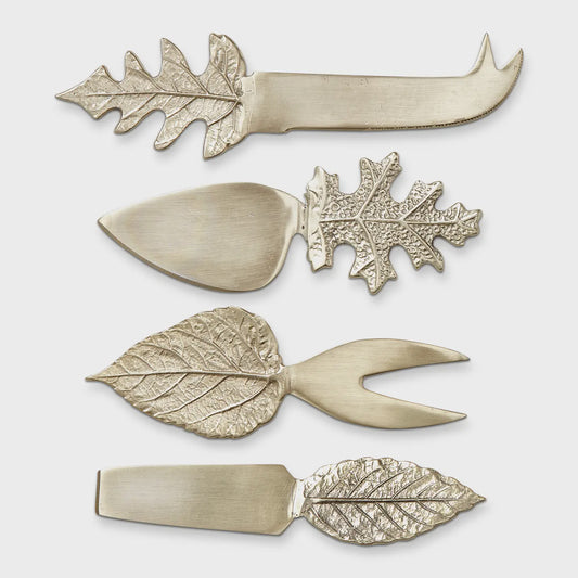 Leaf Cheese Utensil Assortment of 4 - Gold