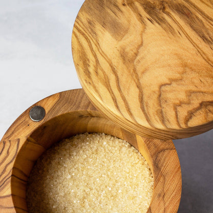 Olive Wood Salt Cellar with Swivel Lid