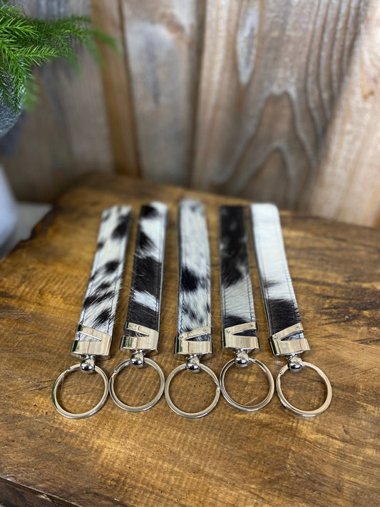 Black Cowhide Keychain Wristlet   