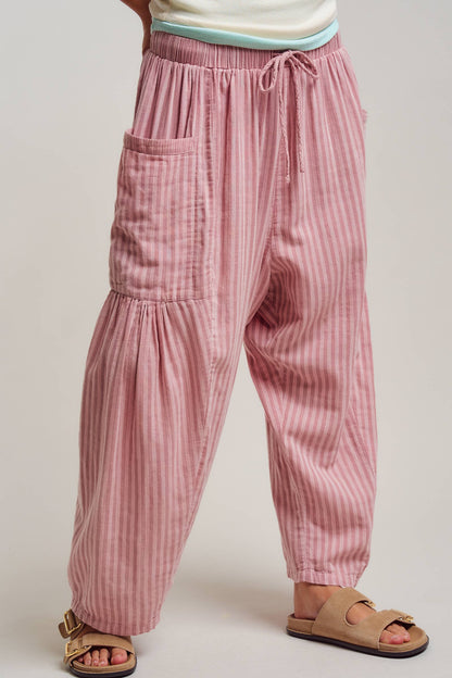 Striped Cotton Drawstring Harem Pants