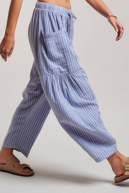 Striped Cotton Drawstring Harem Pants