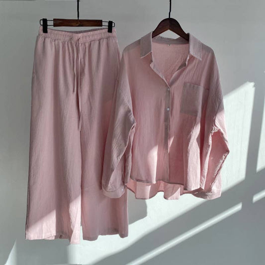 2-Piece Cotton Linen Shirt and Pants Set