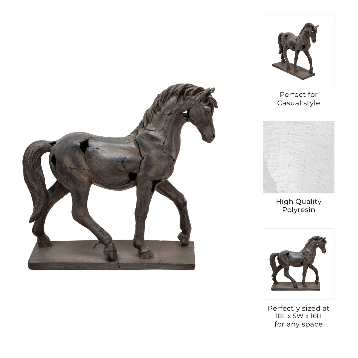 Sculpture - Brown Resin Cracked Horse On Stand,  16 in.