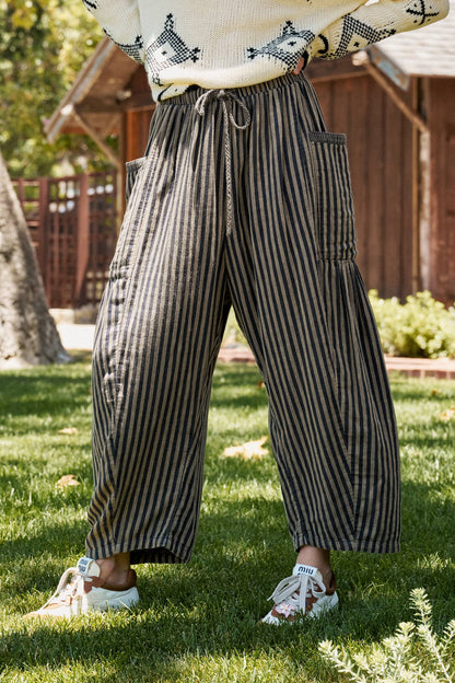 Striped Cotton Drawstring Harem Pants
