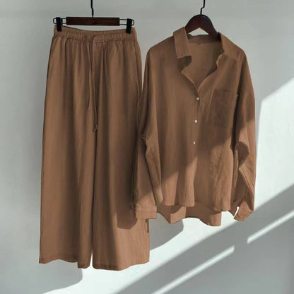 2-Piece Cotton Linen Shirt and Pants Set