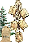 Vintage Rustic Lucky Tin Metal Bells Handmade on Jute Rope